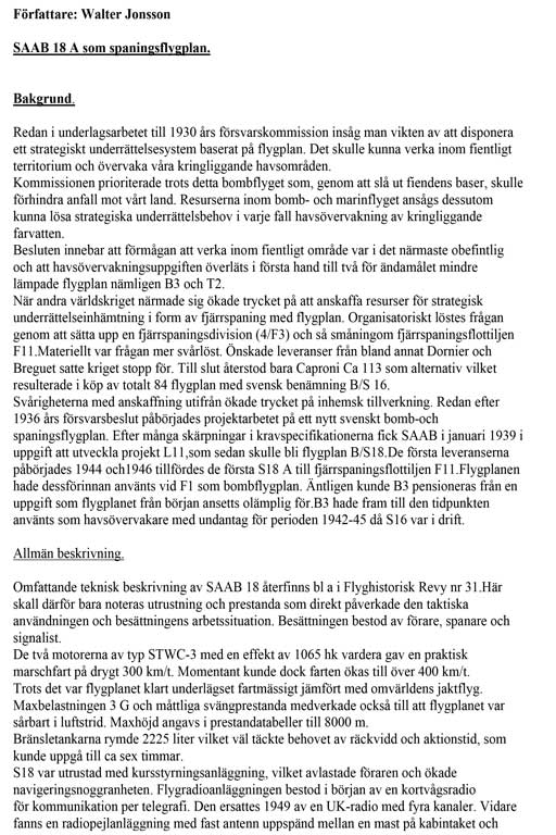 SAAB 18 A som spaningsflygplan.