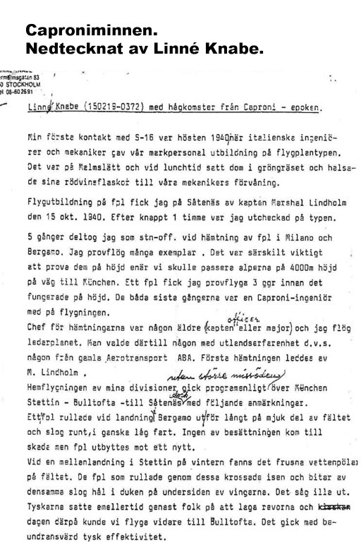 Caproniminne. Nedtecknat av Linné Knabe.
