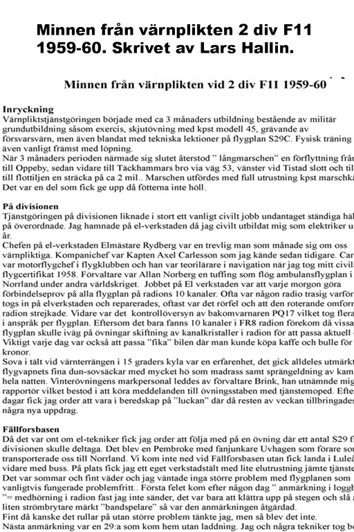 Minnen från värnplikten 2 div F11 1959-60. Skrivet av Lars Hallin.