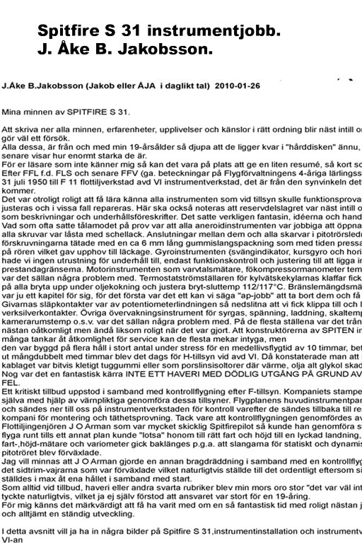 Spitfire S 31 instrumentjobb. J. Åke B. Jakobsson.